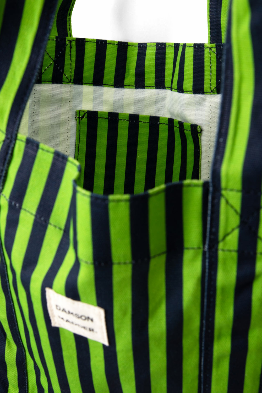 Damson Madder dm canvas tote - navy lime stripe