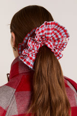 Damson Madder frill edge scrunchie - blue & red gingham