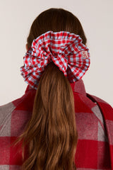 Damson Madder frill edge scrunchie - blue & red gingham