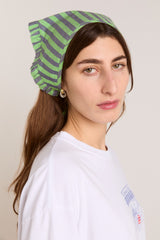Damson Madder tie headscarf - navy/lime stripe