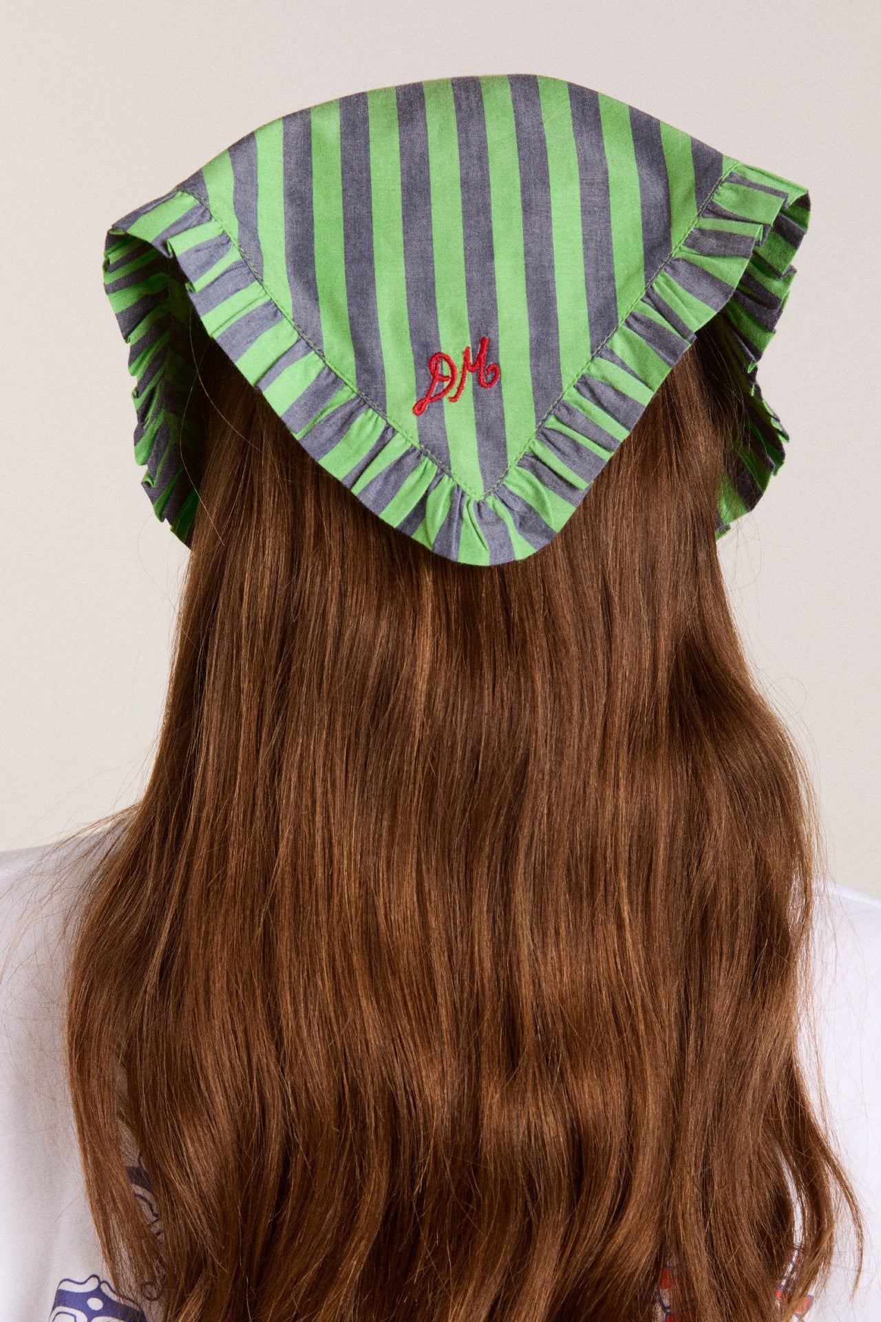 Damson Madder tie headscarf - navy/lime stripe