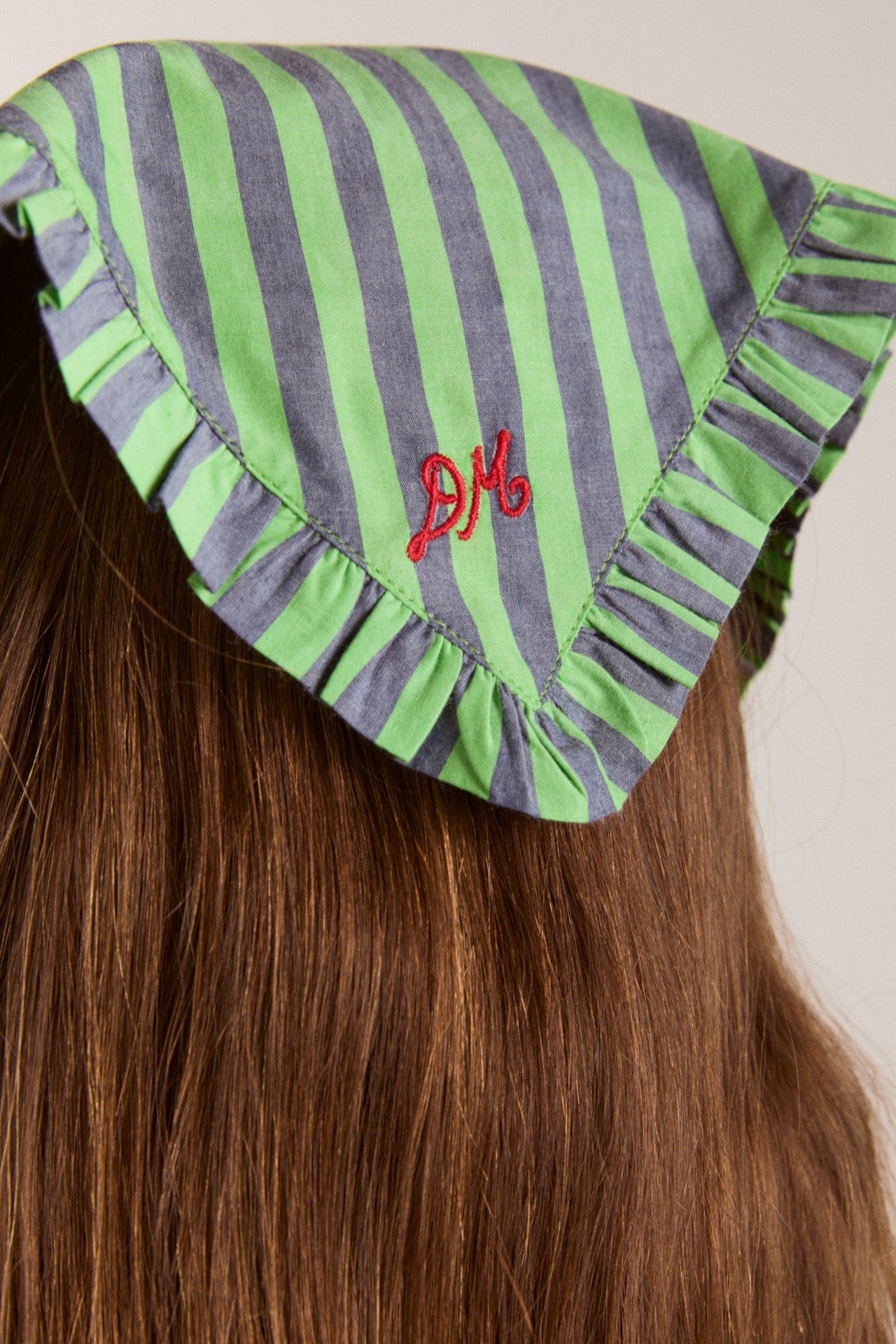 Damson Madder tie headscarf - navy/lime stripe