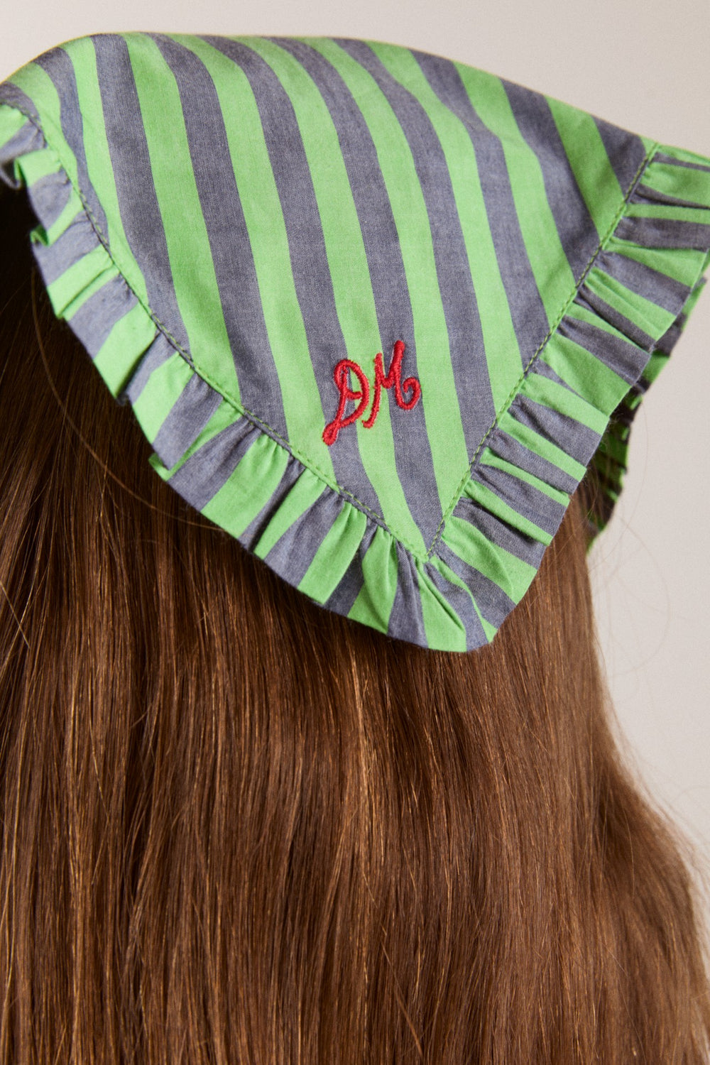 Damson Madder tie headscarf - navy/lime stripe