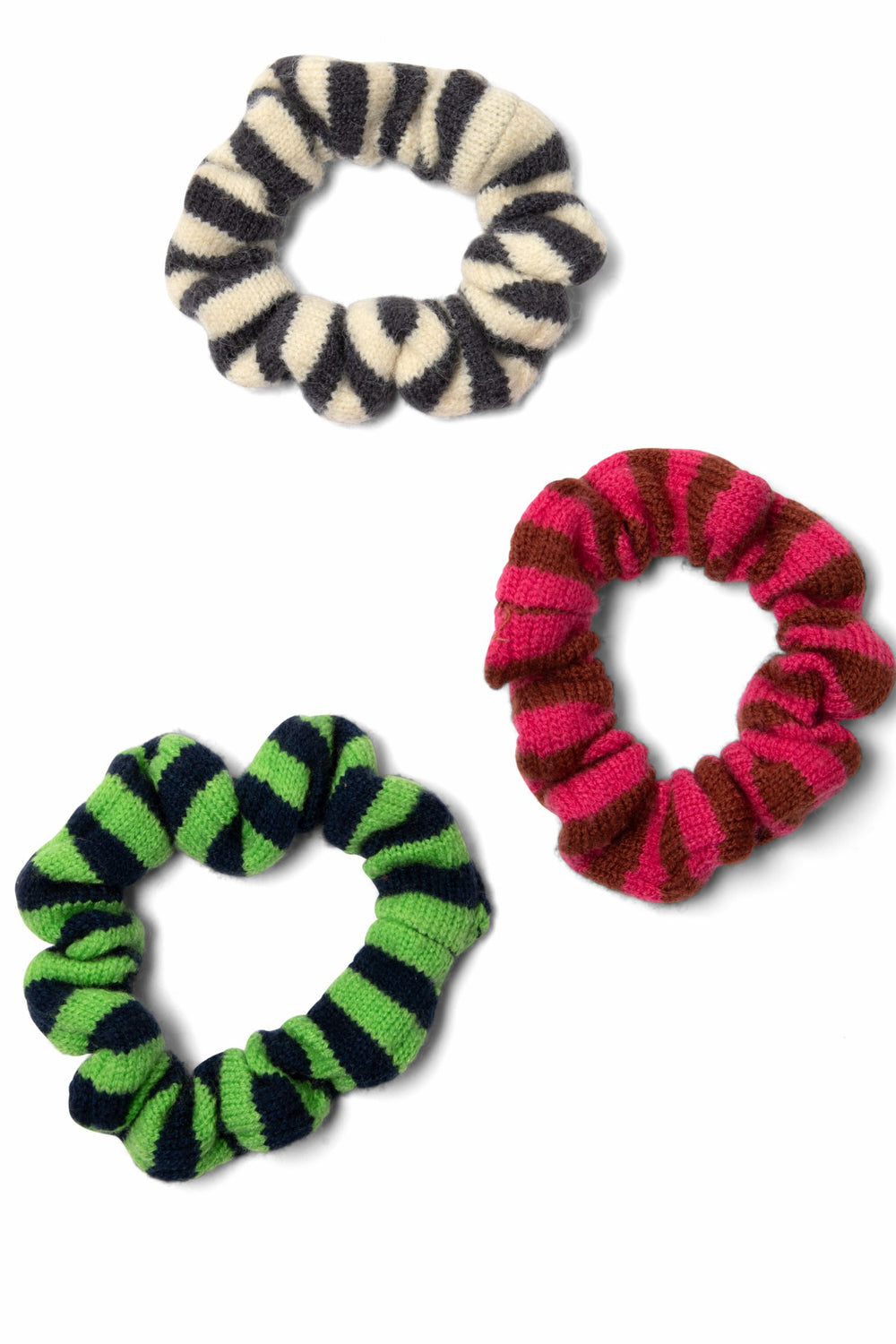 Damson Madder stripe knitted scrunchies - 3 pack