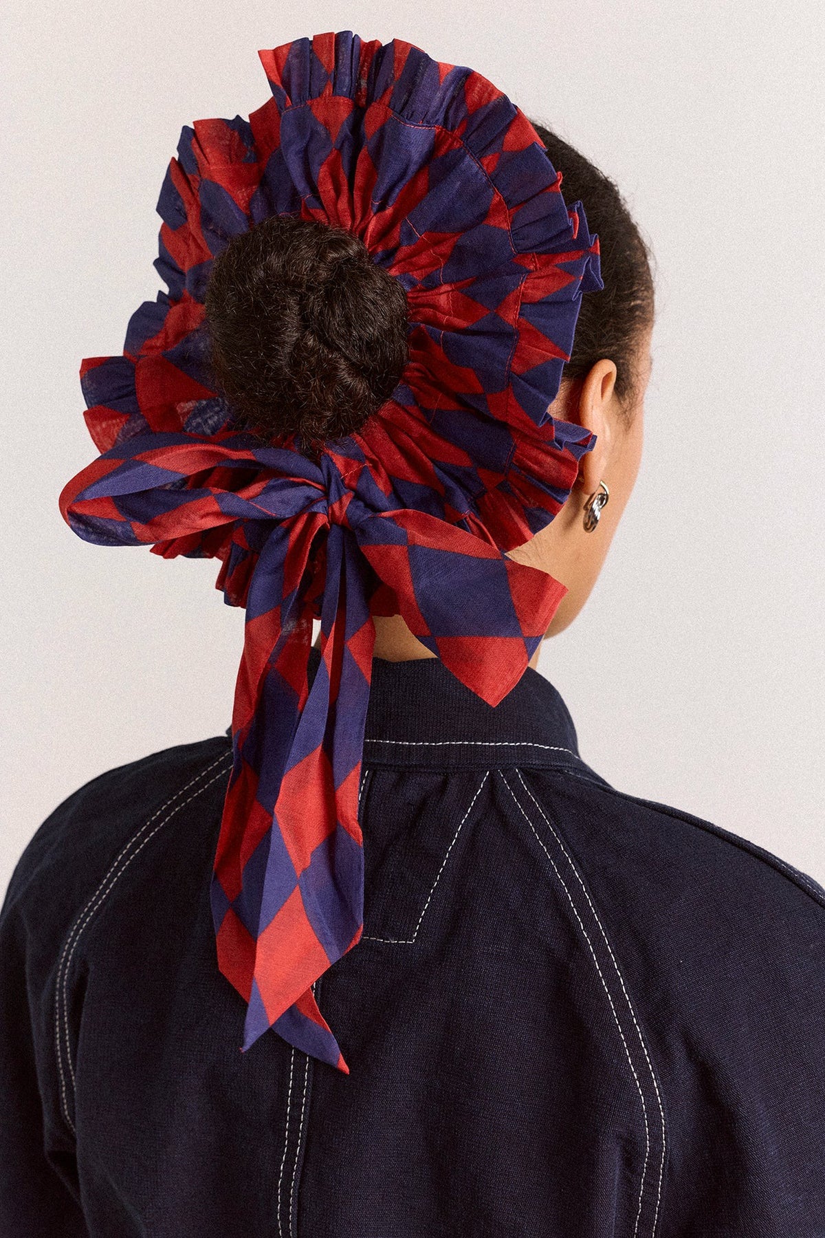 Damson Madder tie detail scrunchie - harlequin
