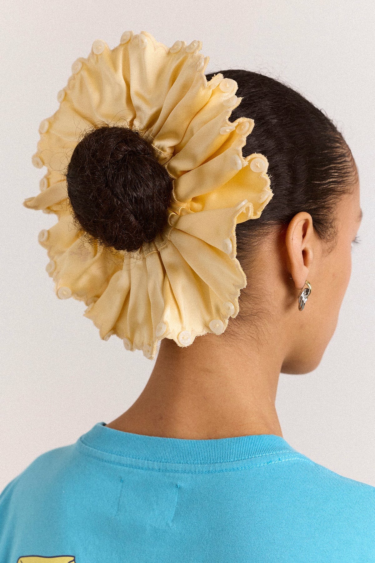 Damson Madder button detail scrunchie - yellow satin