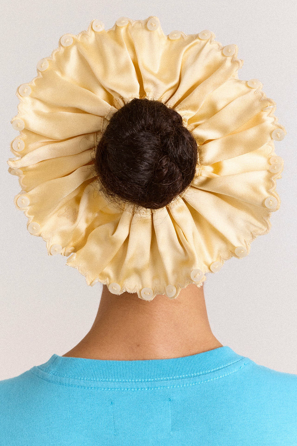 Damson Madder button detail scrunchie - yellow satin