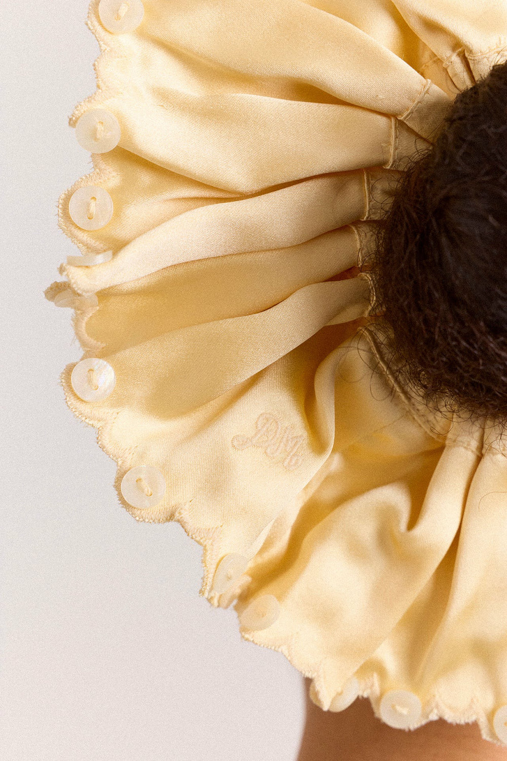 Damson Madder button detail scrunchie - yellow satin