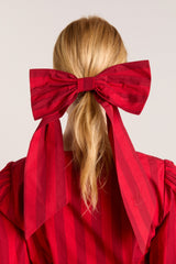 Damson Madder oversized bow clip - red / burg stripe