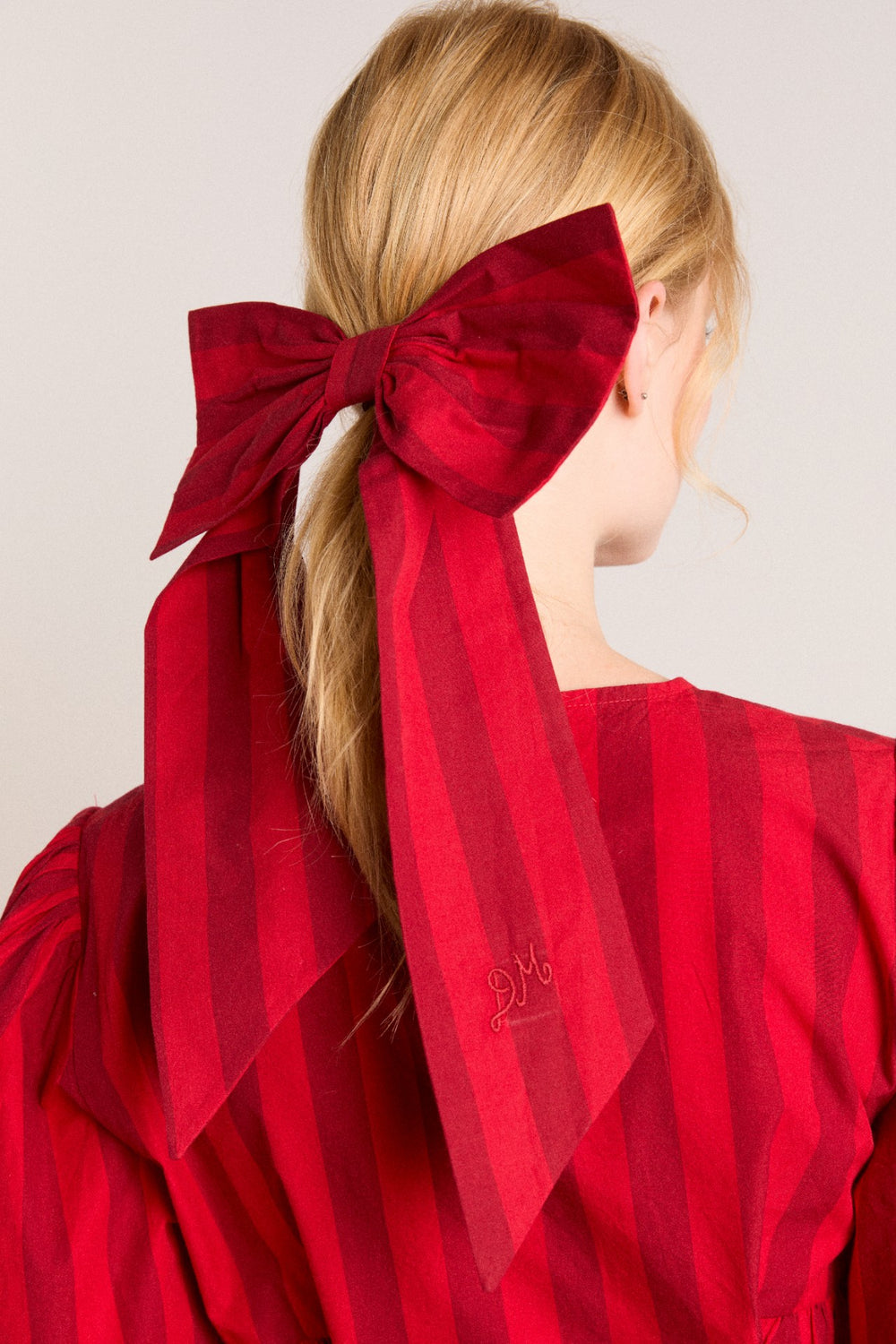 Damson Madder oversized bow clip - red / burg stripe