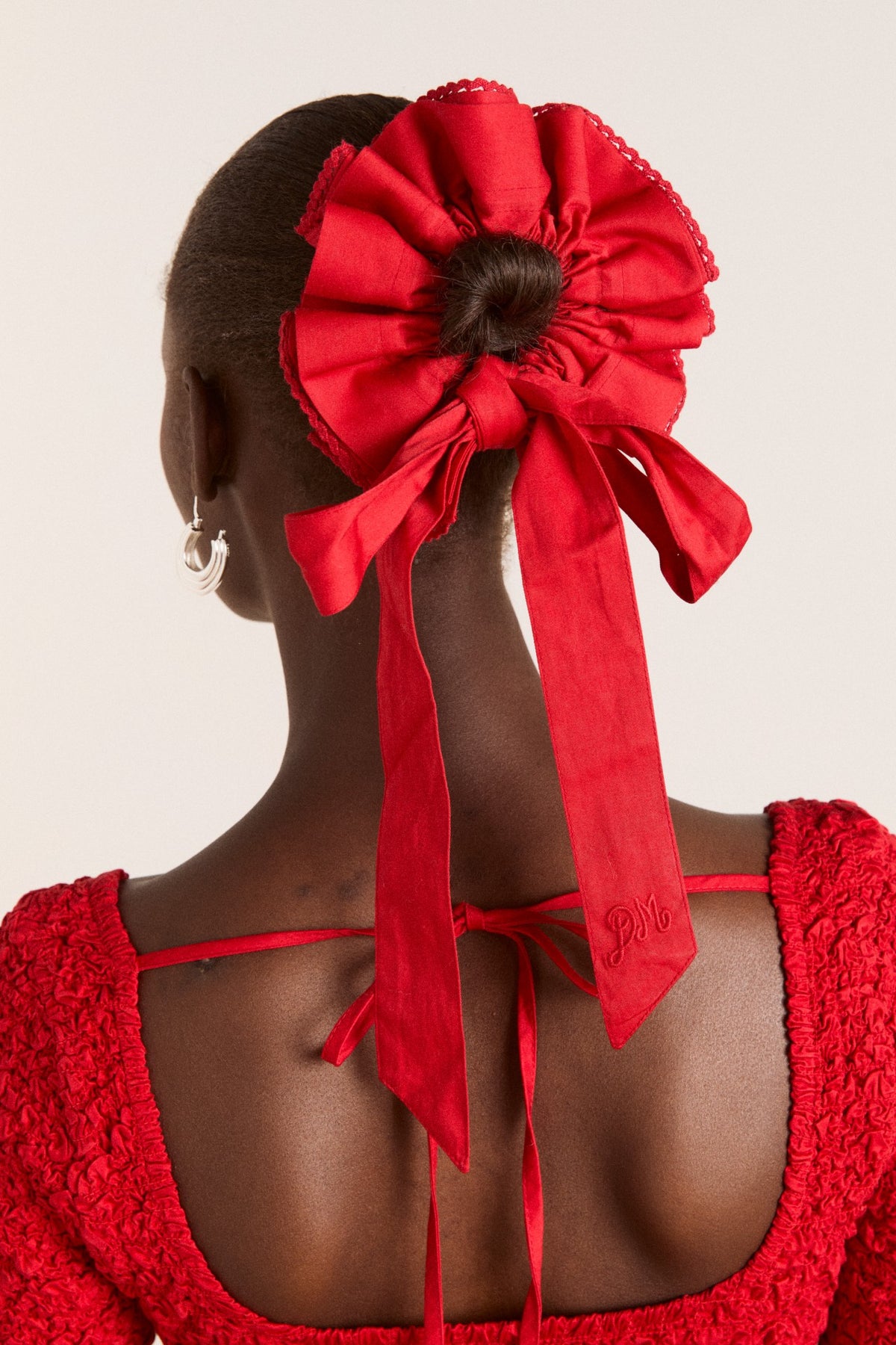 Damson Madder garter bun wrap - red cotton satin