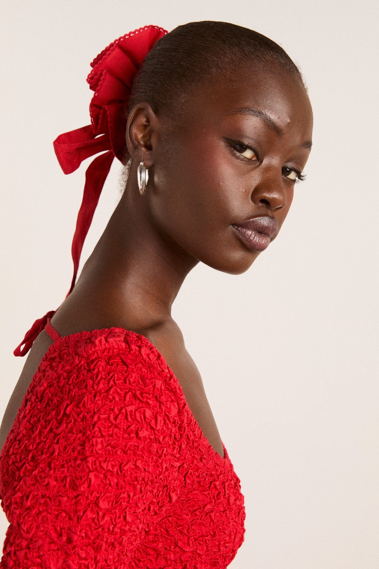 Damson Madder garter bun wrap - red cotton satin