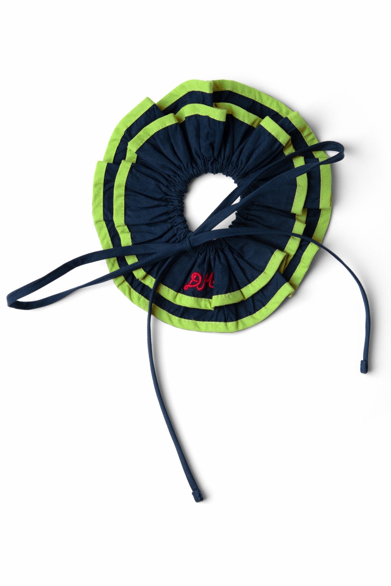 Damson Madder piping tie scrunchie - navy/lime