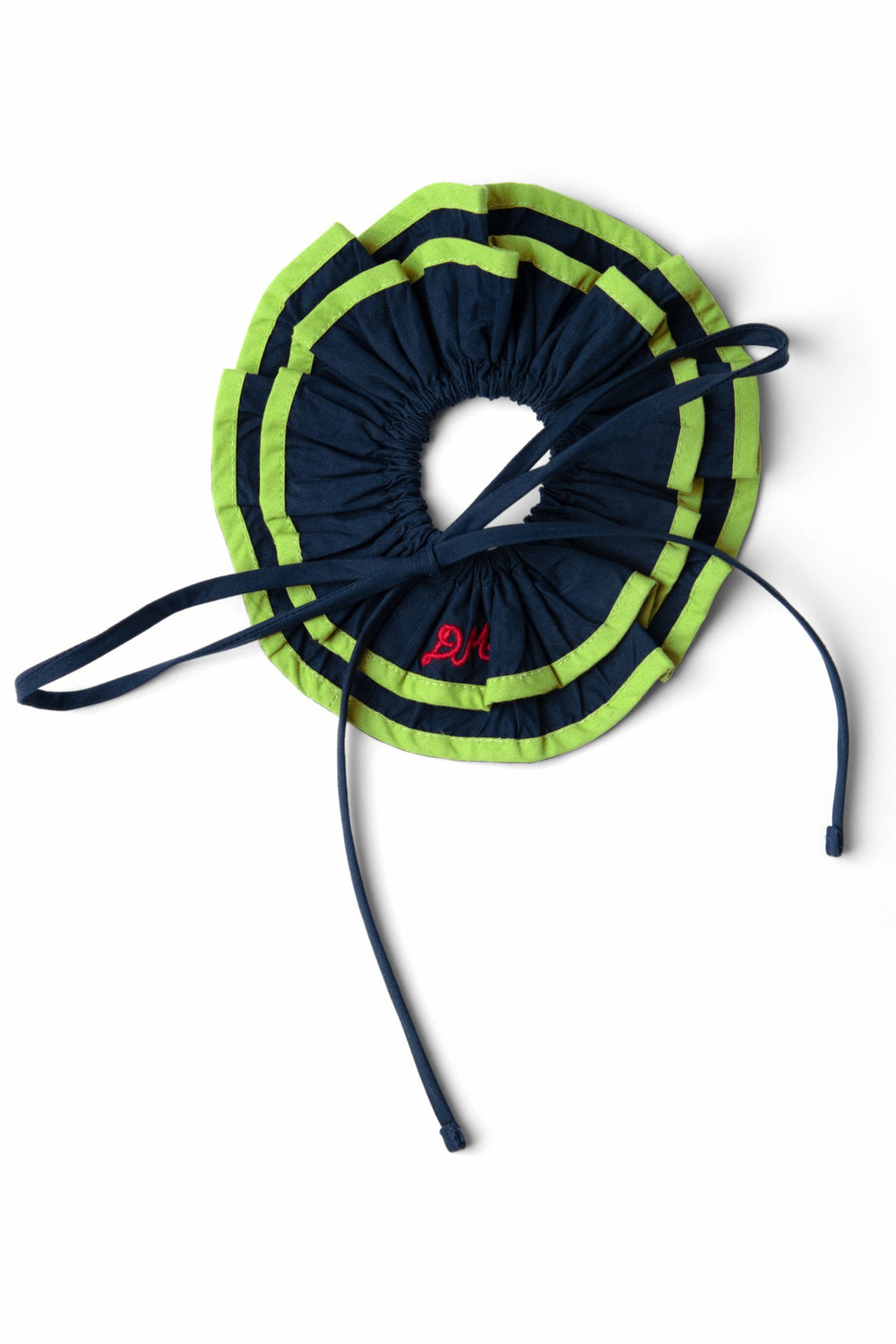 Damson Madder piping tie scrunchie - navy/lime
