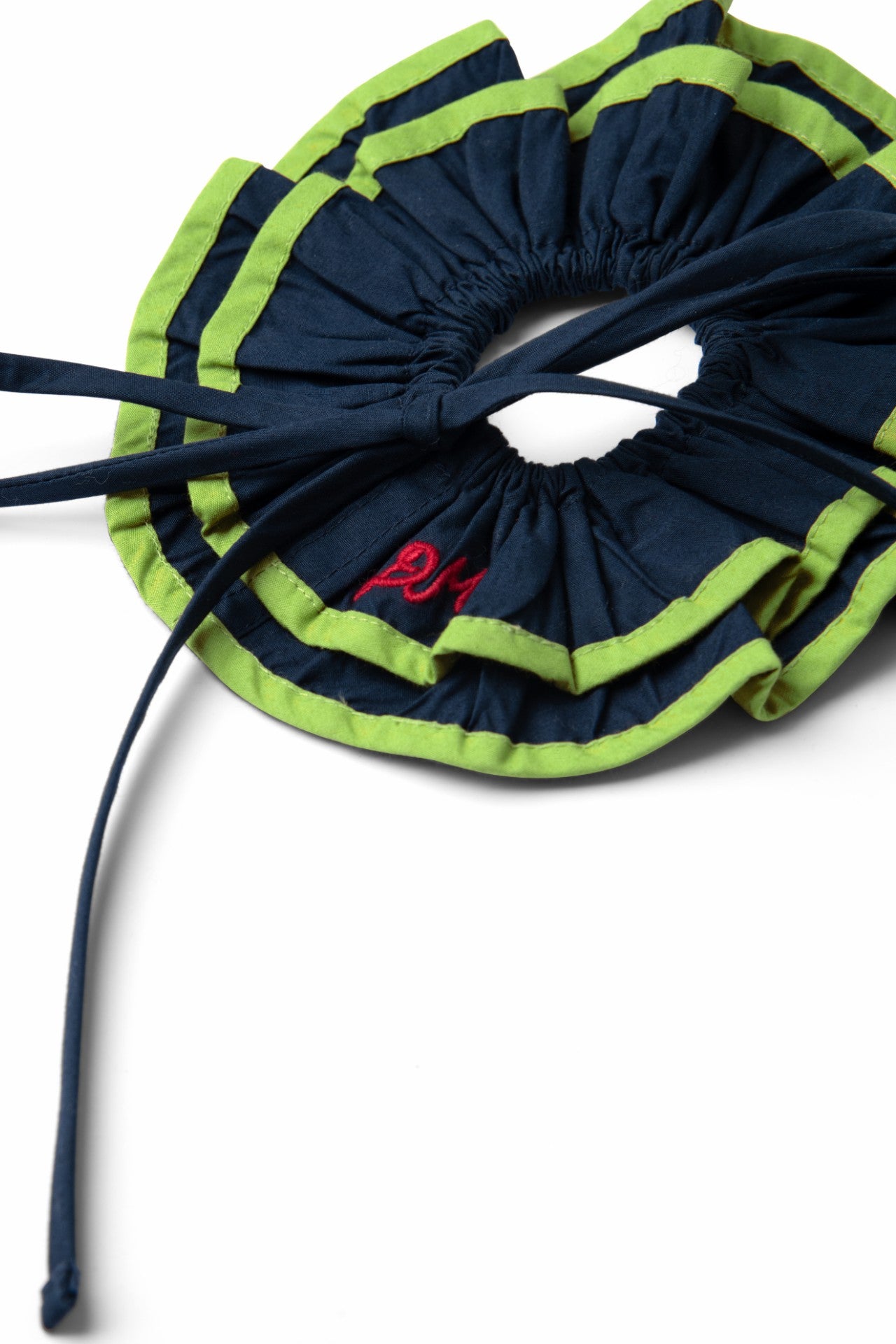 Damson Madder piping tie scrunchie - navy/lime