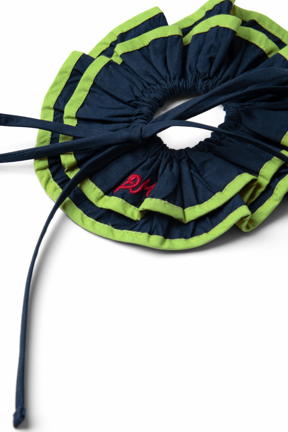 Damson Madder piping tie scrunchie - navy/lime