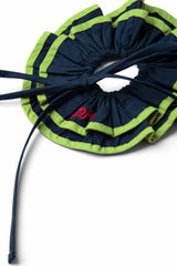 Damson Madder piping tie scrunchie - navy/lime