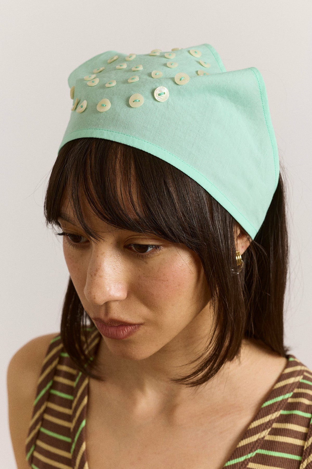 Damson Madder swirl button headscarf - mint