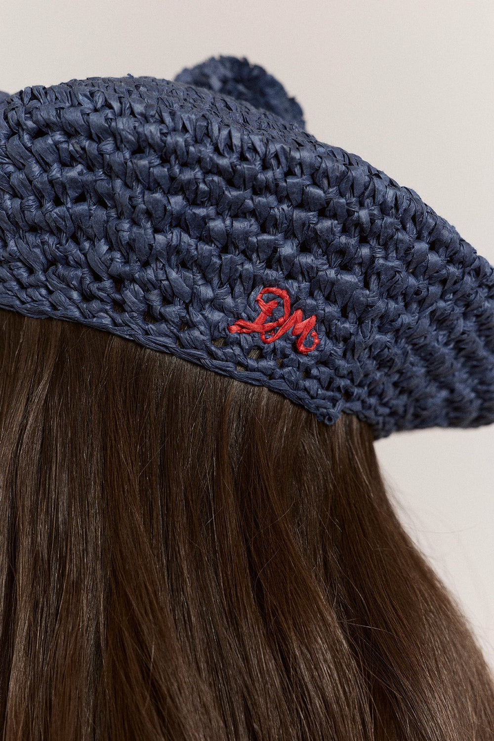 Damson Madder raffia pom pom beret - navy