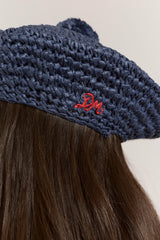 Damson Madder raffia pom pom beret - navy