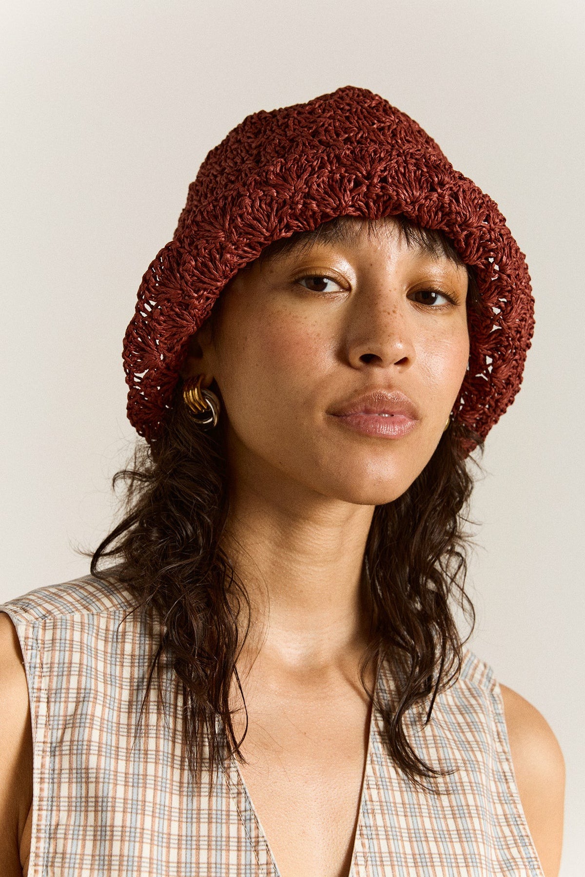 Damson Madder raffia tulip bucket hat - rust