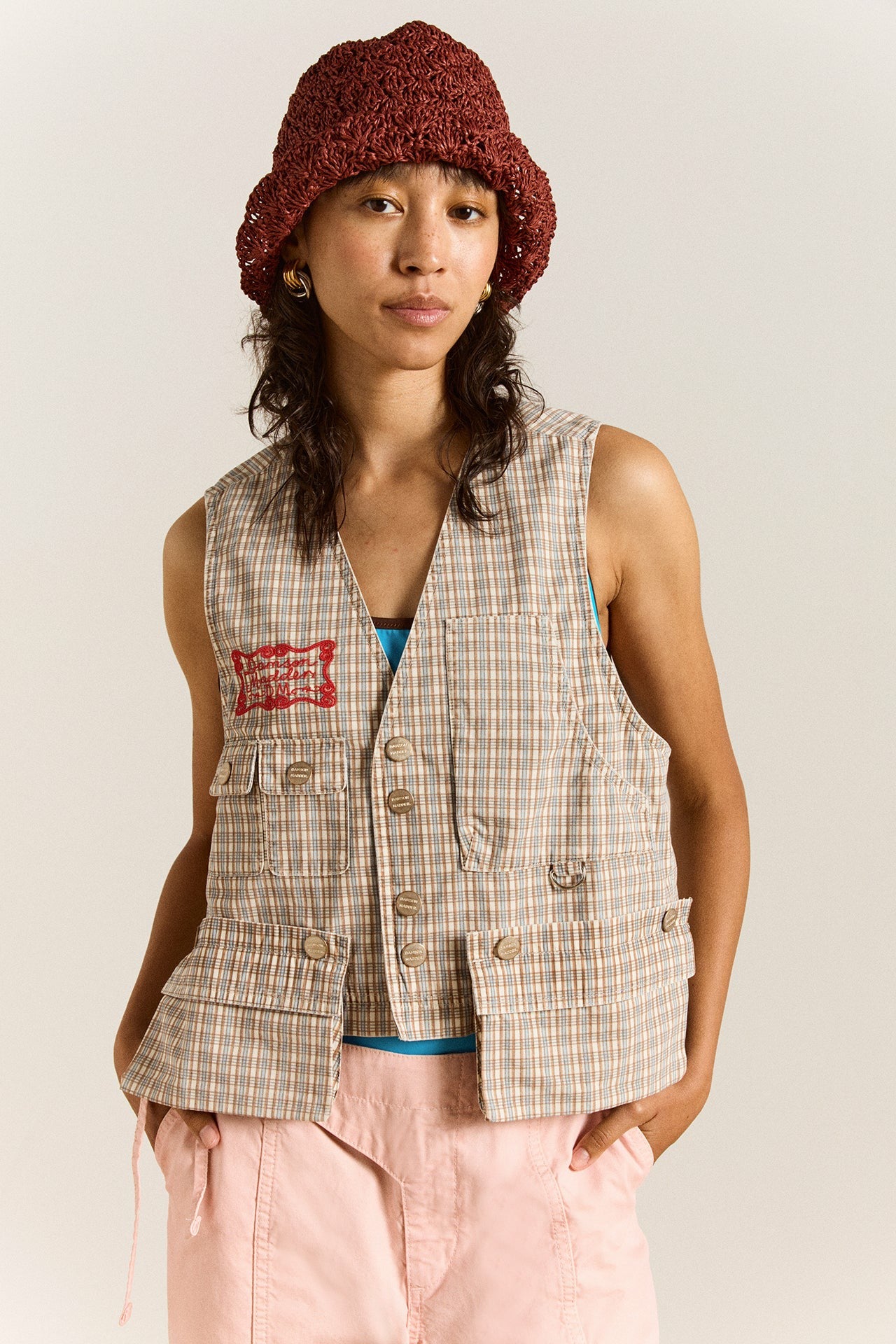 Damson Madder raffia tulip bucket hat - rust