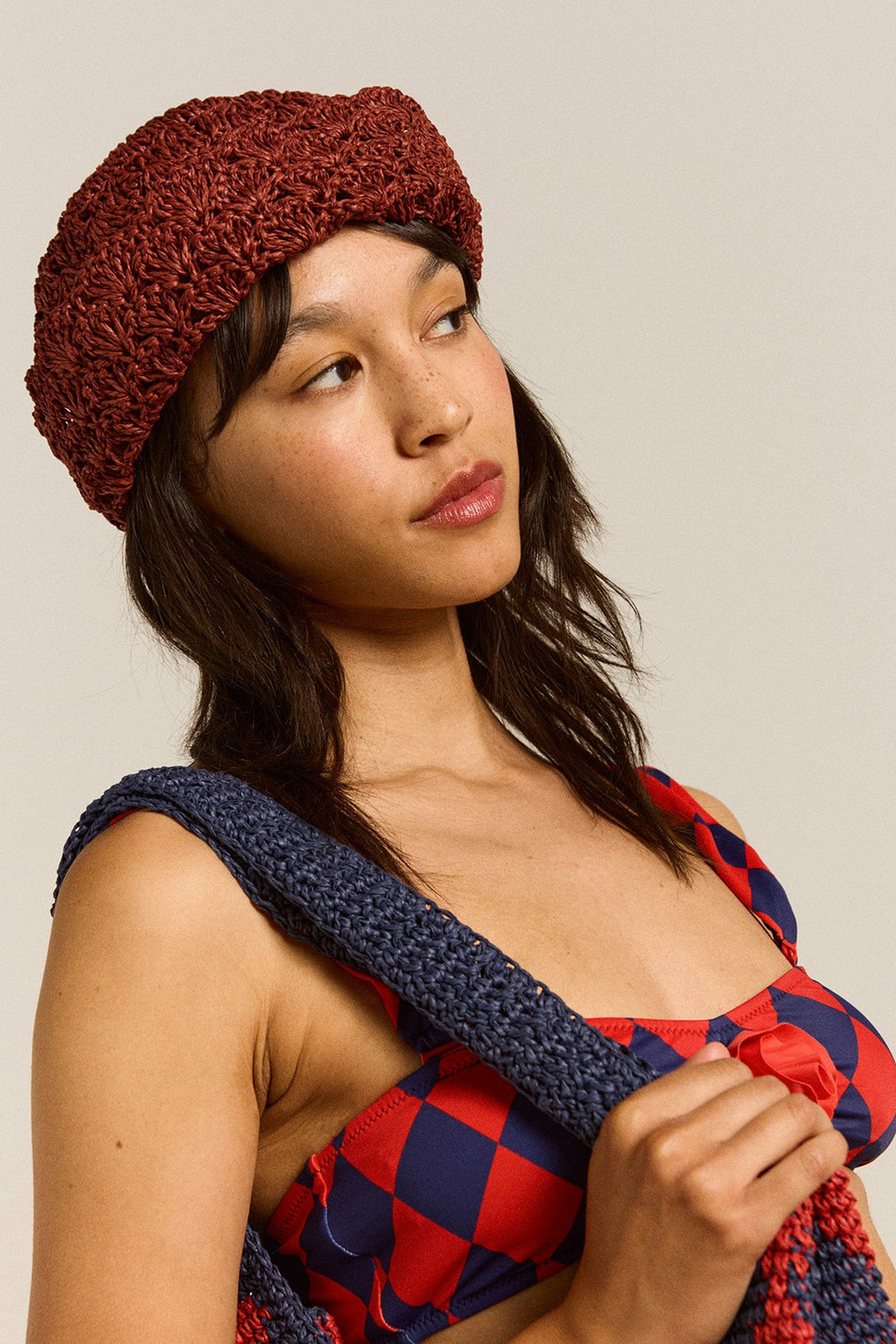 Damson Madder raffia tulip bucket hat - rust