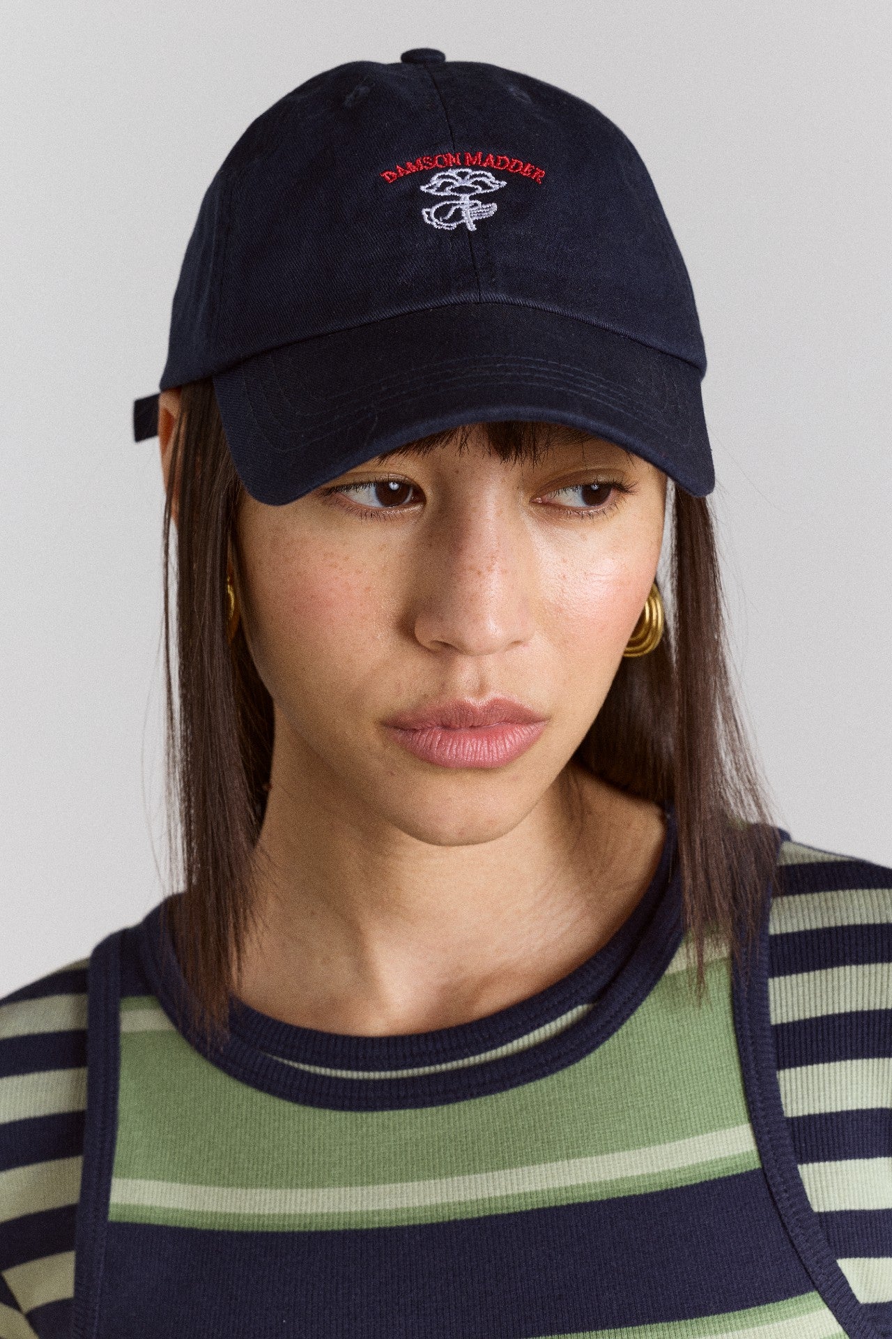 Damson Madder cap with flower embroidery - navy