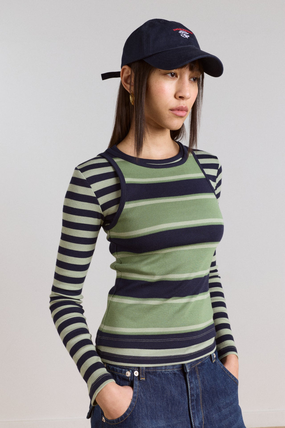 Damson Madder cap with flower embroidery - navy
