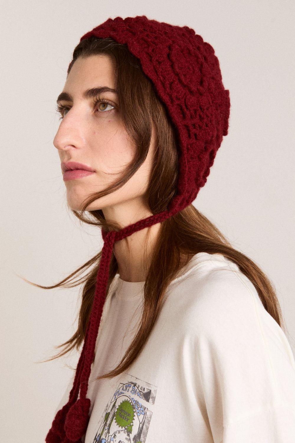 Damson Madder crochet bonnet - burgundy