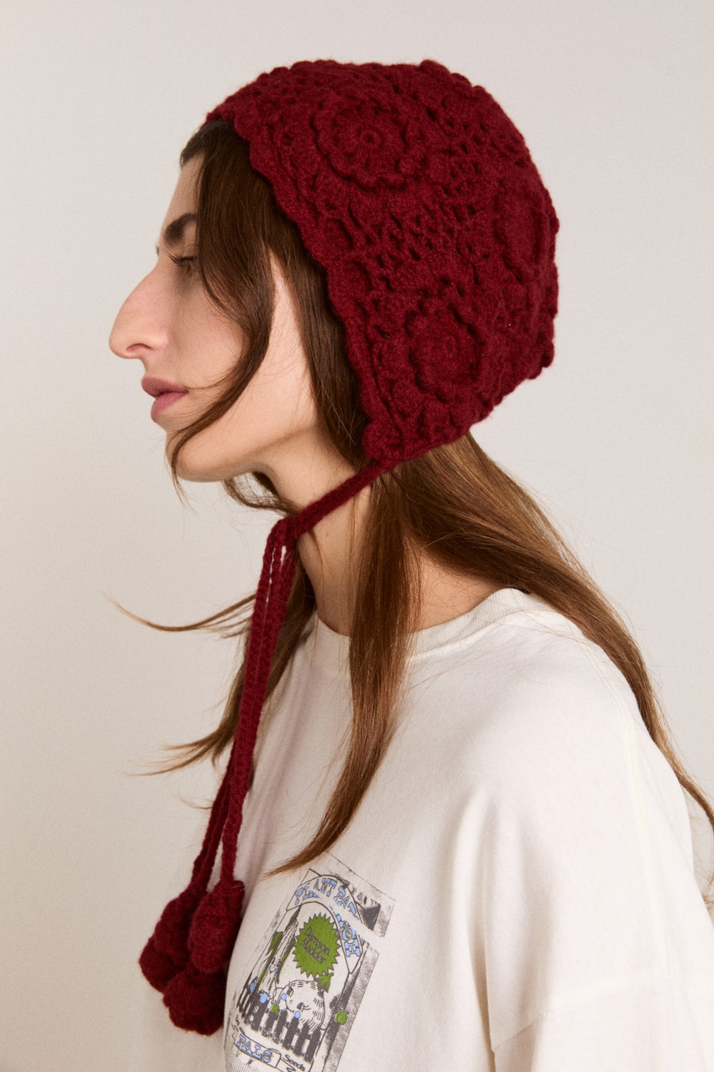 Damson Madder crochet bonnet - burgundy