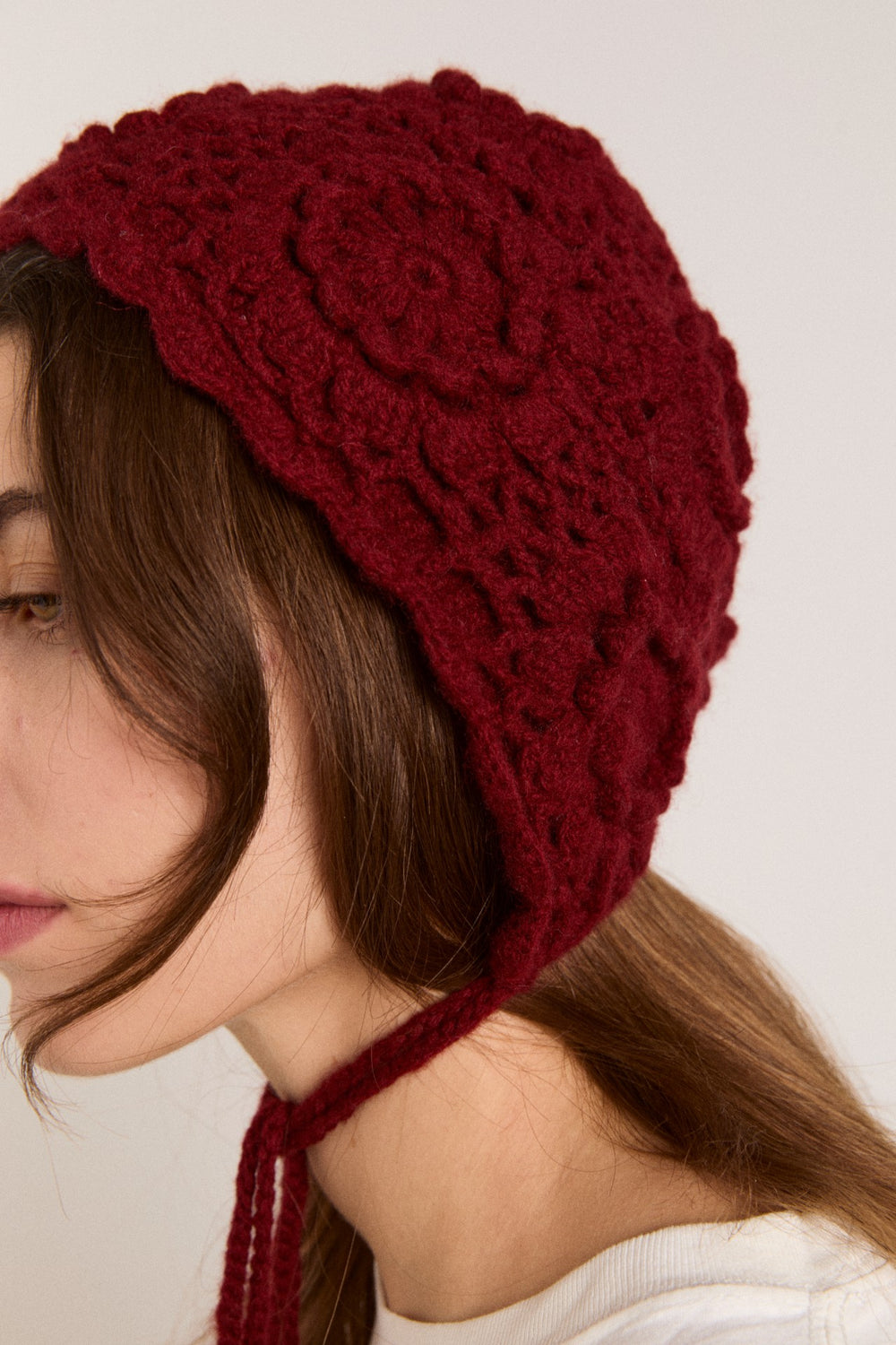 Damson Madder crochet bonnet - burgundy