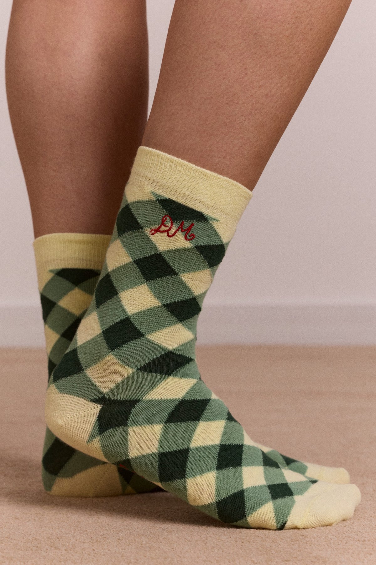 Damson Madder calf length 2 pack socks- gingham
