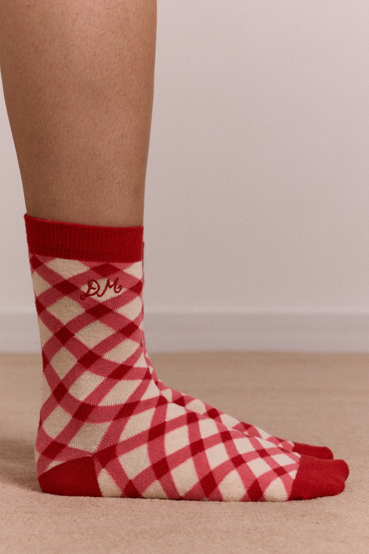 Damson Madder calf length 2 pack socks- gingham