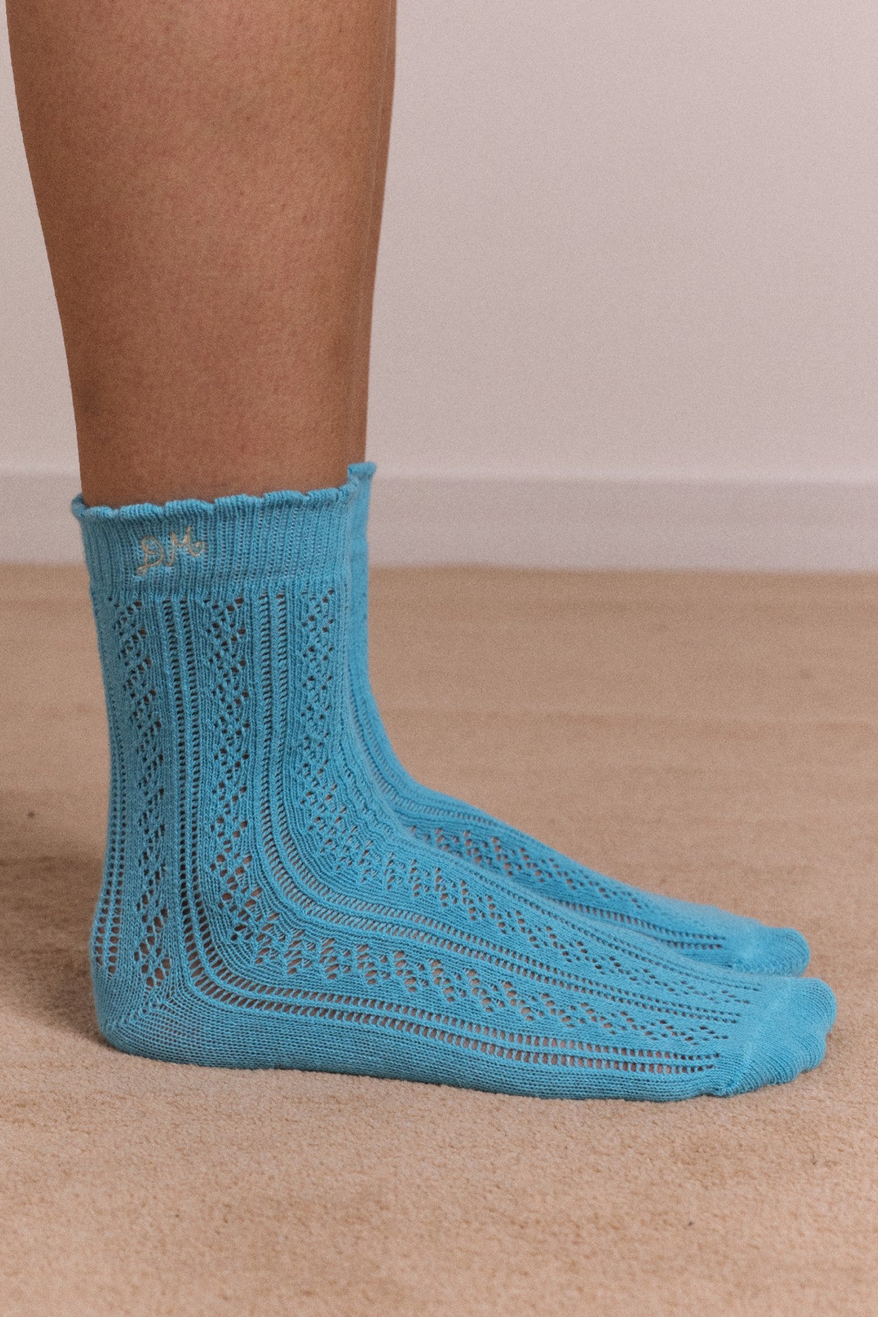 Damson Madder calf length 2 pack pointelle socks- celery & aqua