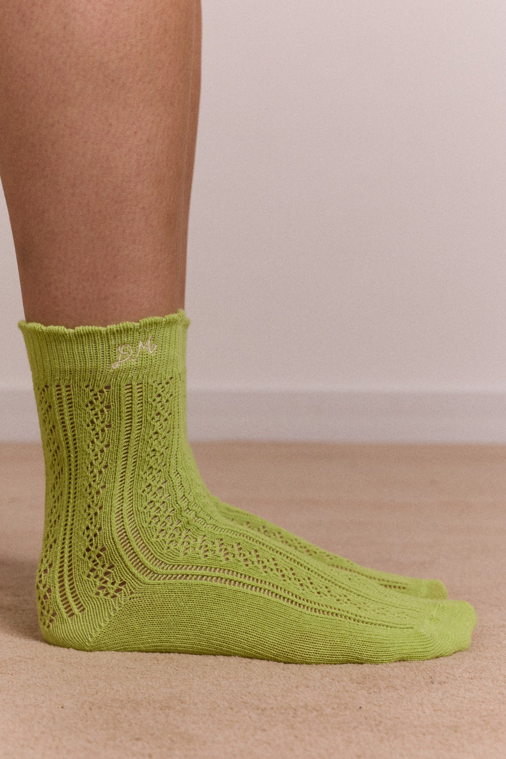 Damson Madder calf length 2 pack pointelle socks- celery & aqua