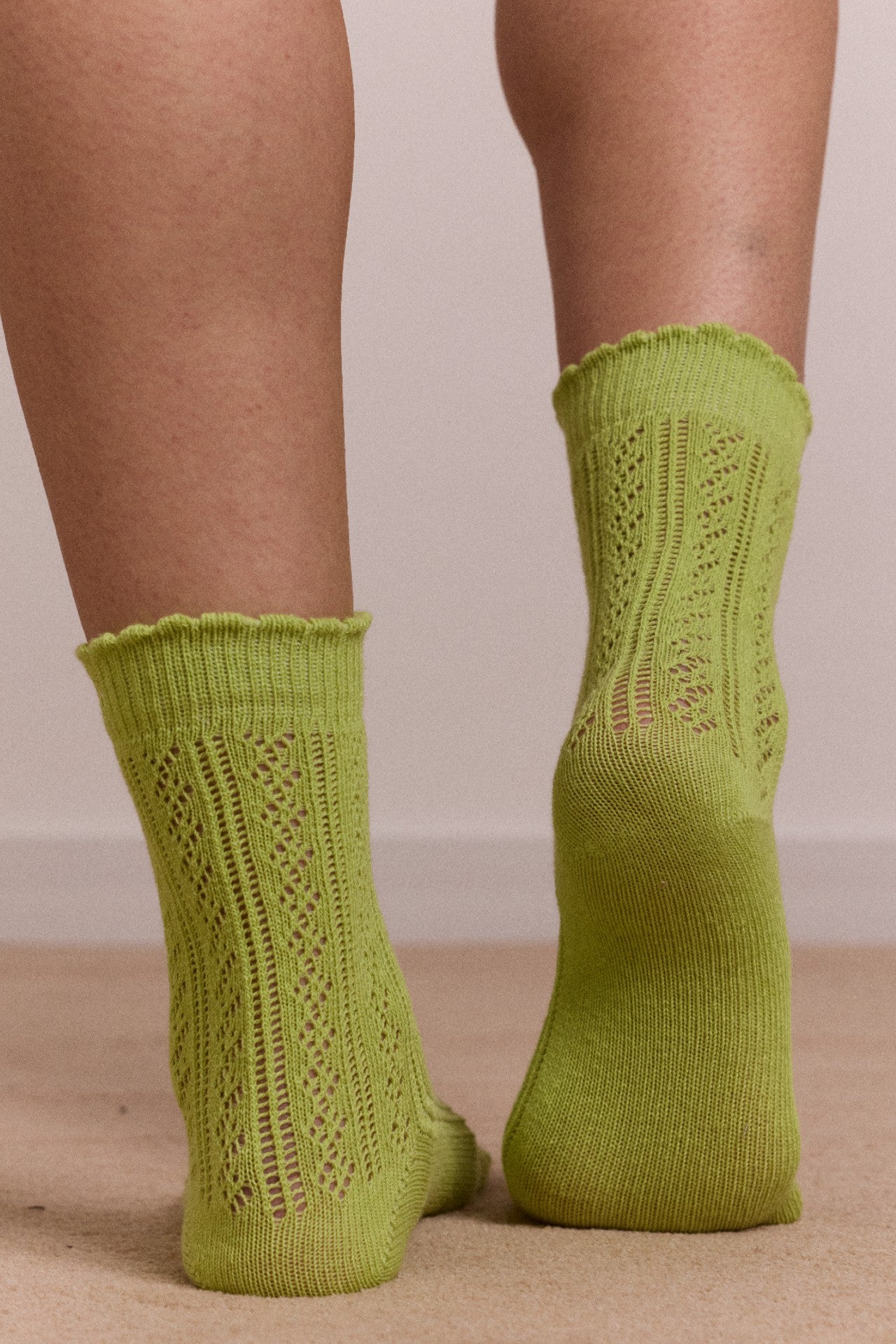 Damson Madder calf length 2 pack pointelle socks- celery & aqua