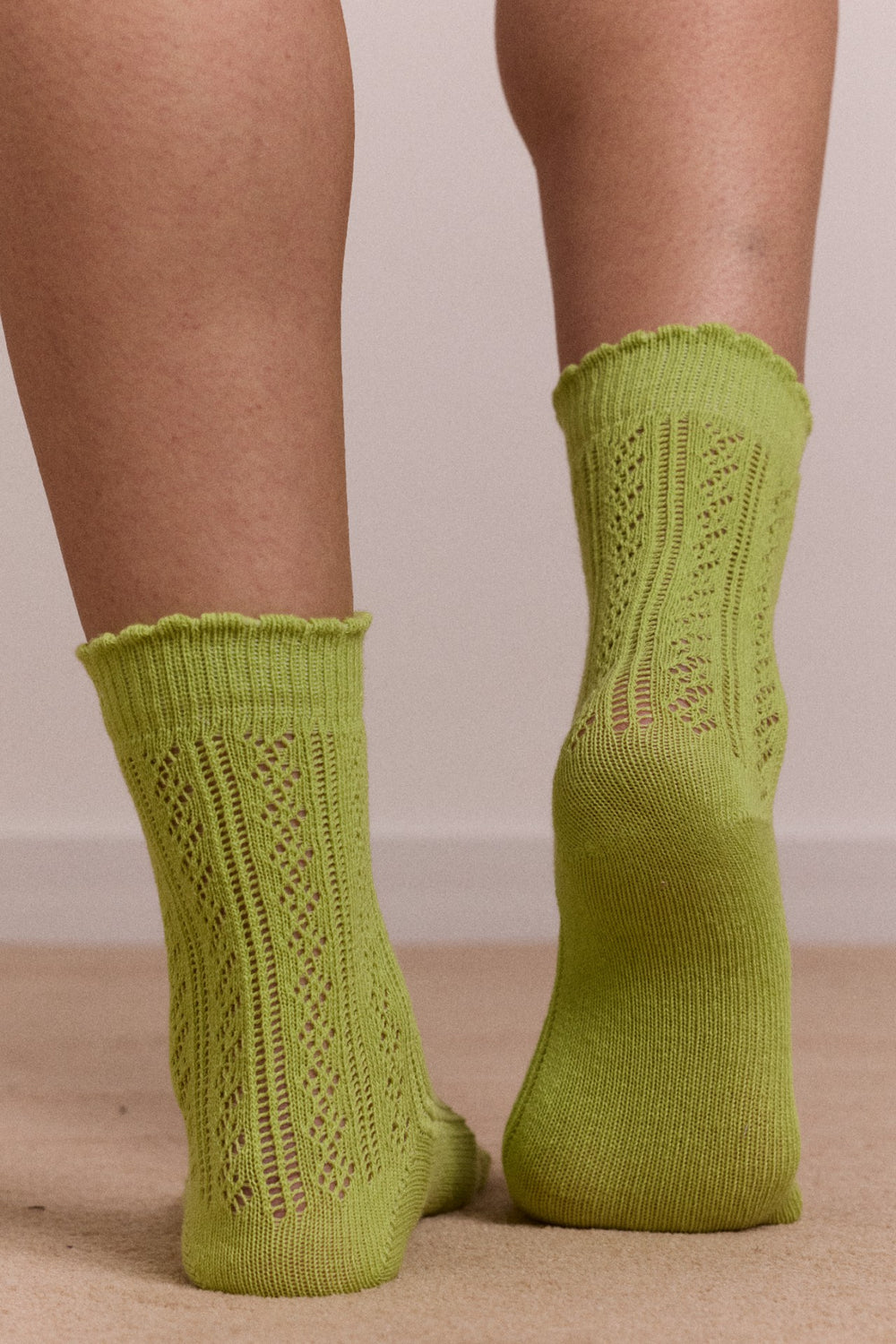 Damson Madder calf length 2 pack pointelle socks- celery & aqua