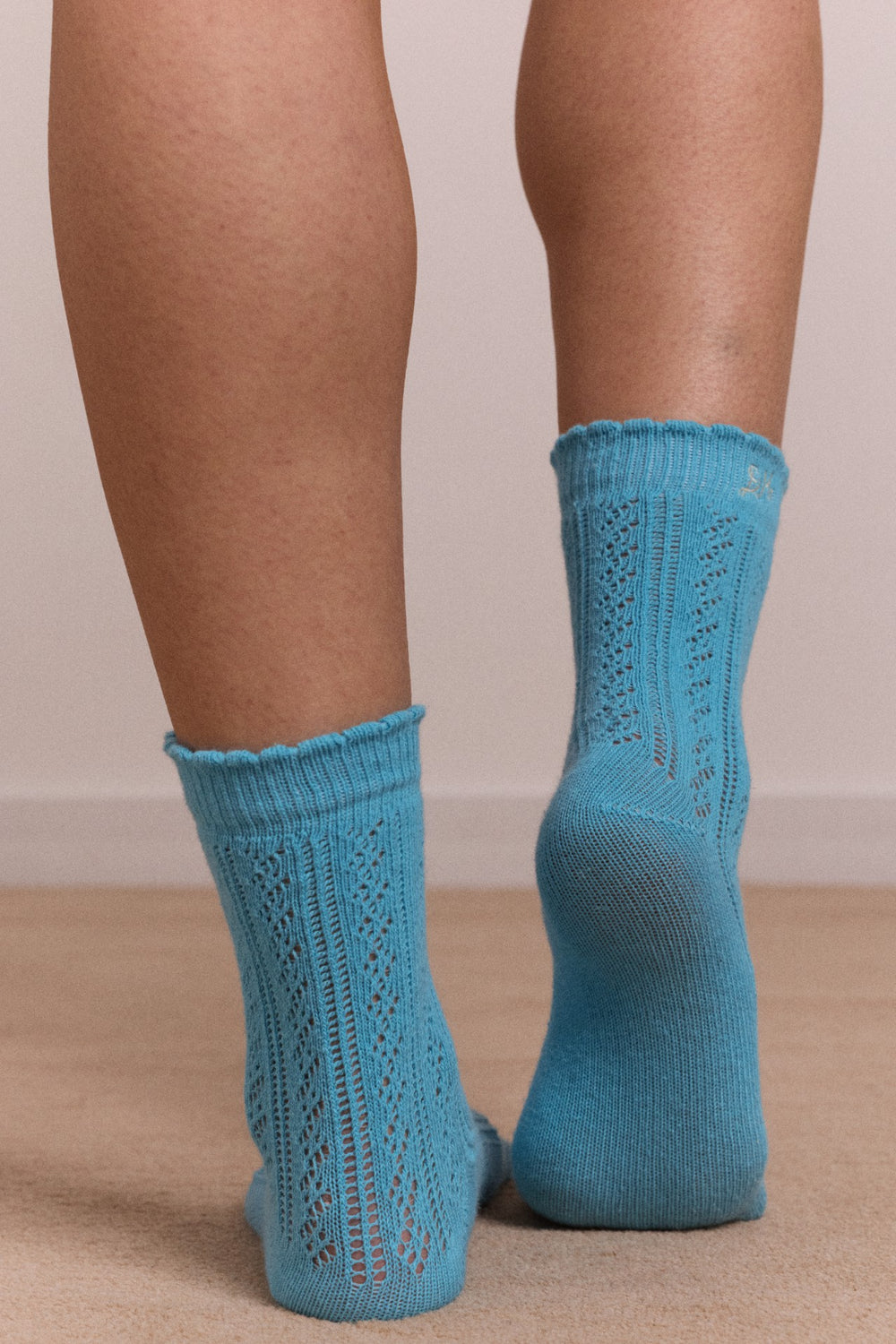 Damson Madder calf length 2 pack pointelle socks- celery & aqua