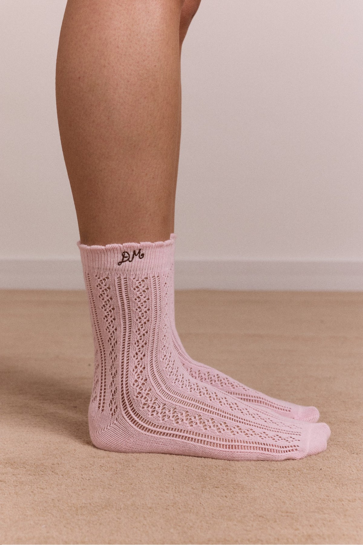Damson Madder calf length 2 pack pointelle socks - choc & pink
