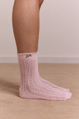 Damson Madder calf length 2 pack pointelle socks - choc & pink