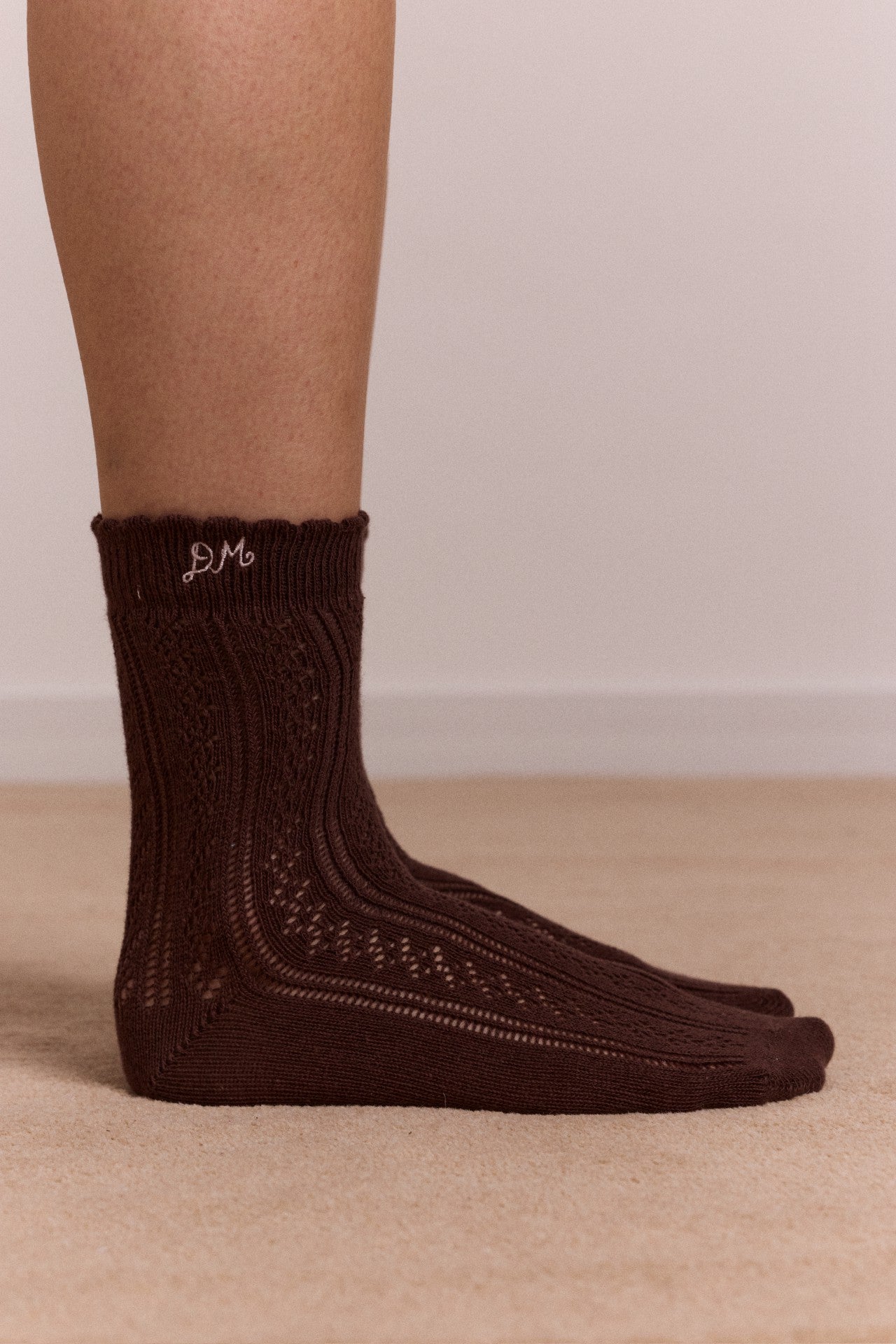 Damson Madder calf length 2 pack pointelle socks - choc & pink