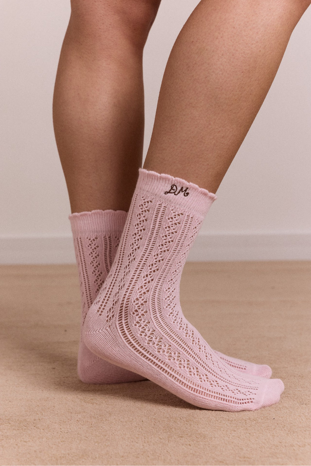 Damson Madder calf length 2 pack pointelle socks - choc & pink