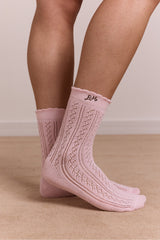 Damson Madder calf length 2 pack pointelle socks - choc & pink