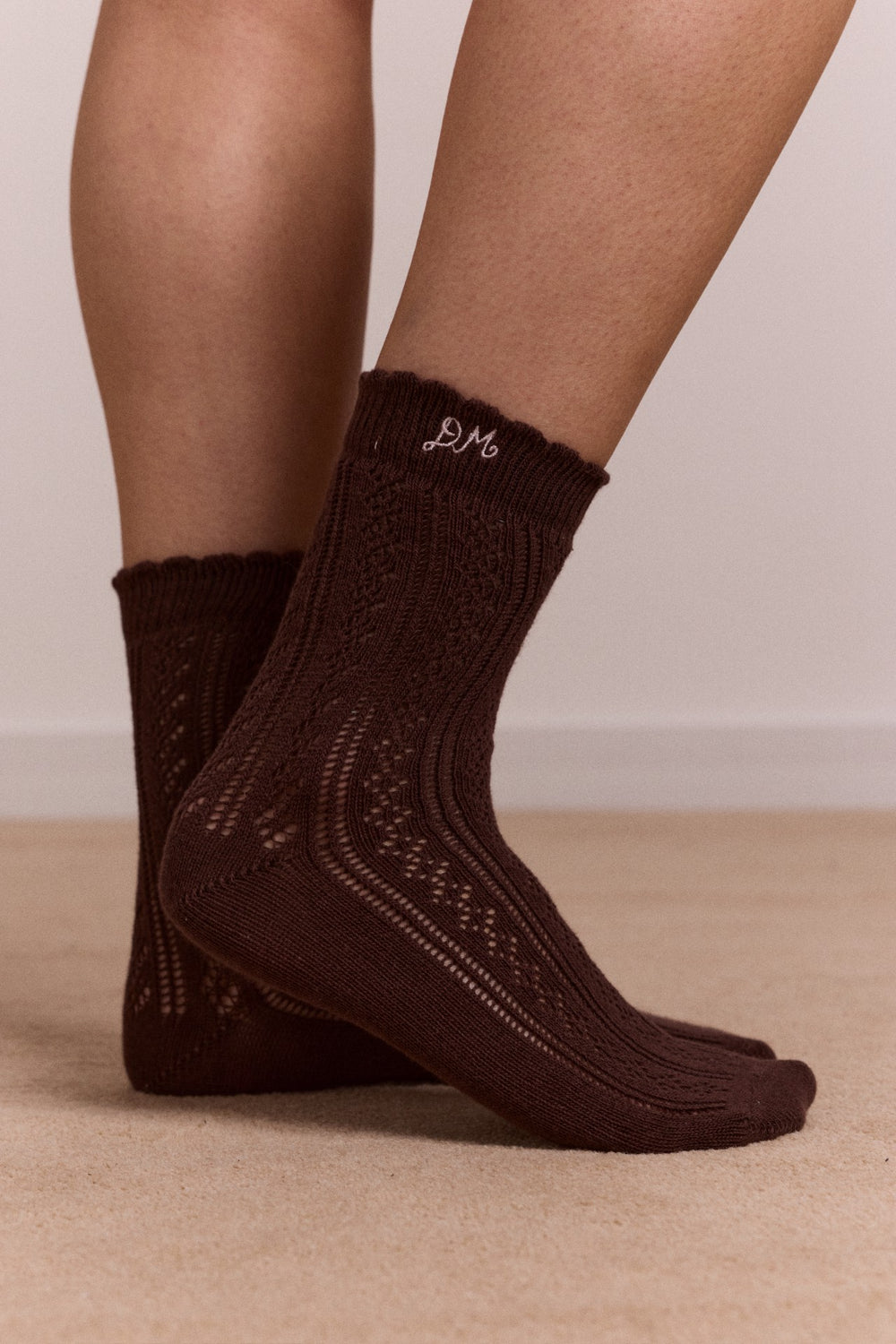 Damson Madder calf length 2 pack pointelle socks - choc & pink