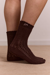 Damson Madder calf length 2 pack pointelle socks - choc & pink