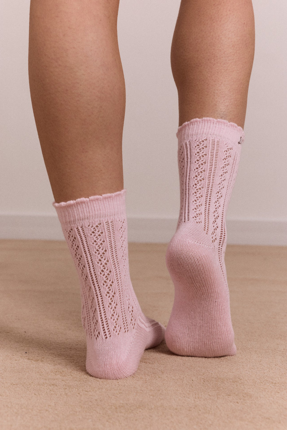 Damson Madder calf length 2 pack pointelle socks - choc & pink