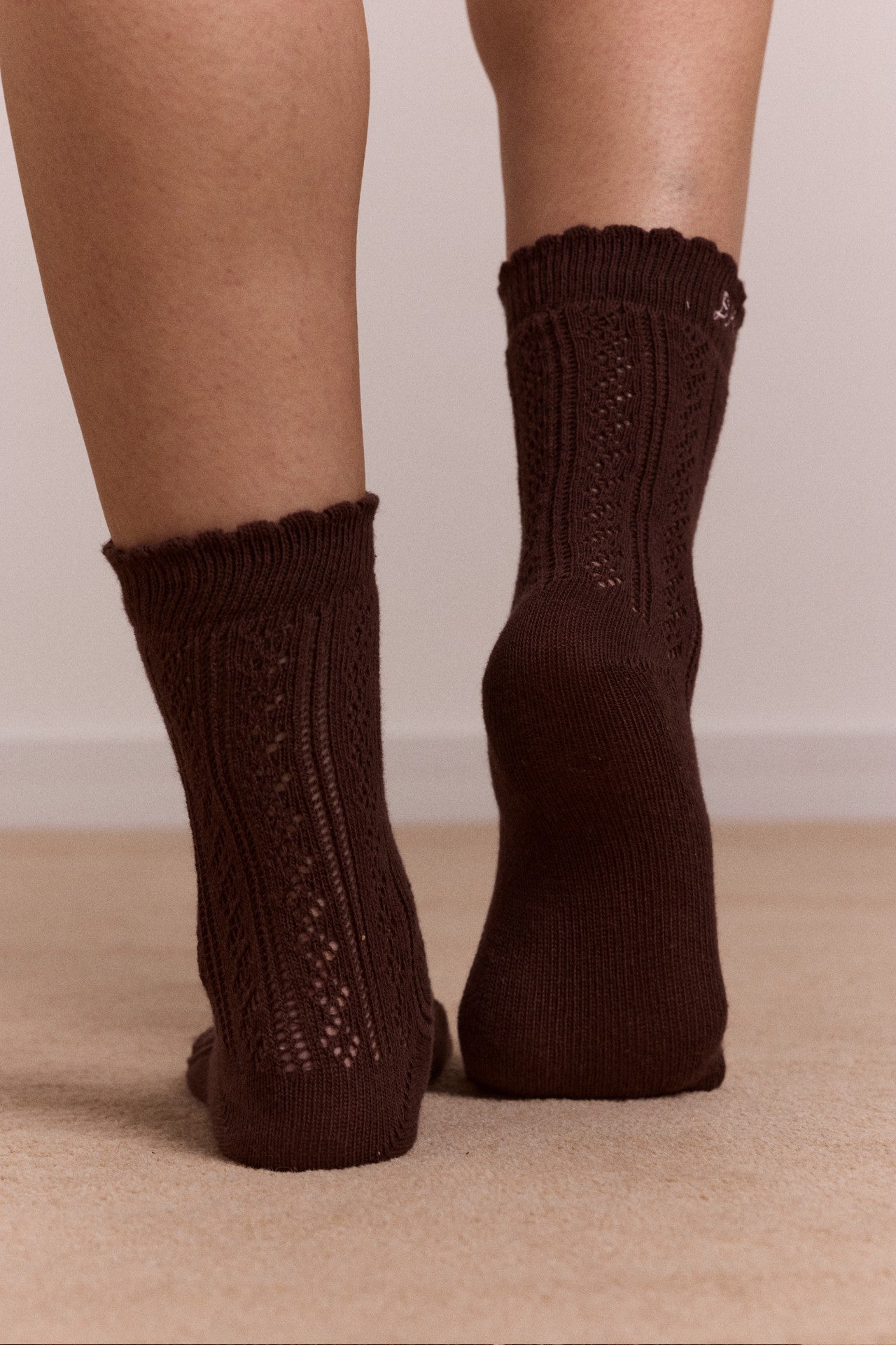 Damson Madder calf length 2 pack pointelle socks - choc & pink