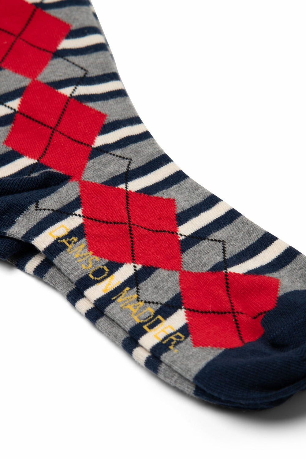 Damson Madder calf length socks- navy & grey marl argyle stripe