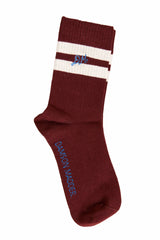 Damson Madder sporty calf socks in burg & ecru stripe